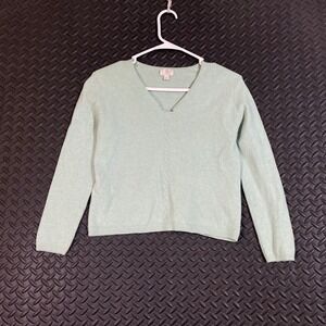 Apt. 9 100% Cashmere Green V-Neck Cropped Pullover Sweater Women's Size‎ Large